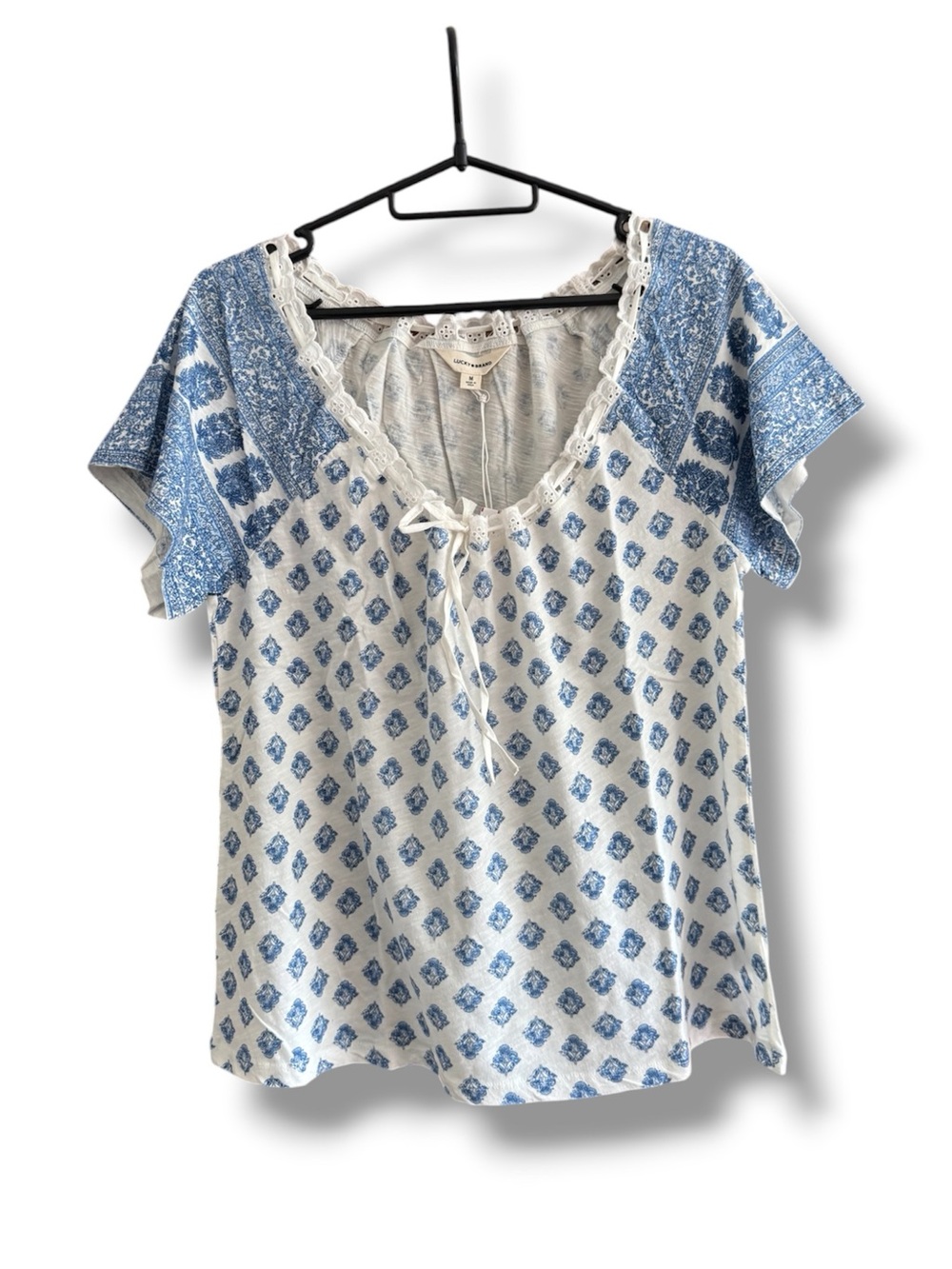 Lucky Brand Blue Floral Tie-Front Women’s Top